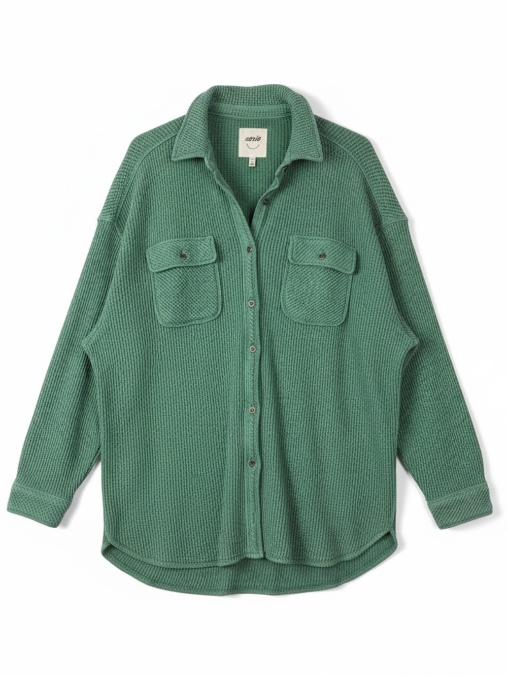 Aerie Lumberjane Button Up Waffle Knit Top Oversized Green Size Small NEW